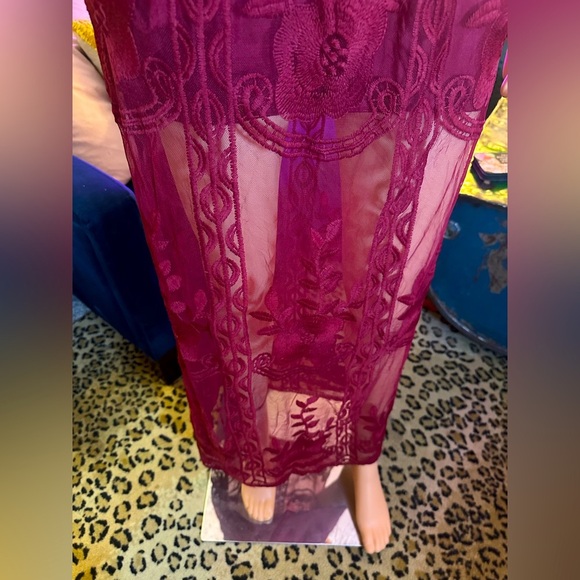 Maroon Burgundy Boho Sheer Lace Dress Sz L - NEW - Picture 4 of 7